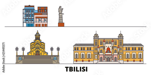 Georgia, Tbilisi flat landmarks vector illustration. Georgia, Tbilisi line city with famous travel sights, design skyline. 