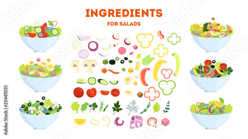 Fresh organic salad set. Healthy dinner made of vegetable