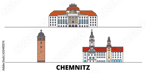 Germany, Chemnitz flat landmarks vector illustration. Germany, Chemnitz line city with famous travel sights, design skyline. 