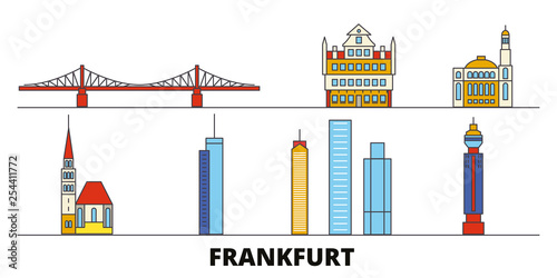 Germany, Frankfurt flat landmarks vector illustration. Germany, Frankfurt line city with famous travel sights, design skyline. 