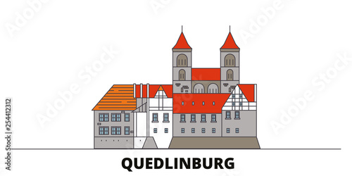 Germany, Quedlinburg flat landmarks vector illustration. Germany, Quedlinburg line city with famous travel sights, design skyline. 