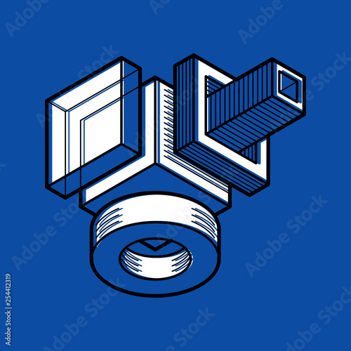 Abstract trigonometric construction, vector dimensional design template.