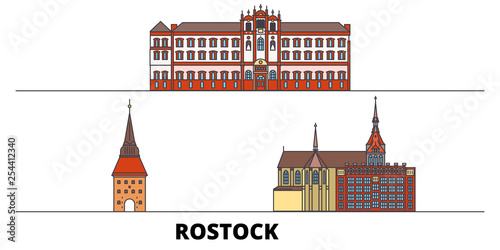 Germany, Rostock flat landmarks vector illustration. Germany, Rostock line city with famous travel sights, design skyline. 