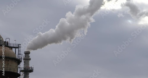 Close up of smoke or vapor coming out of refinery