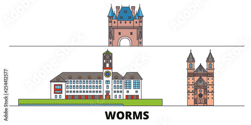 Germany, Worms flat landmarks vector illustration. Germany, Worms line city with famous travel sights, design skyline. 