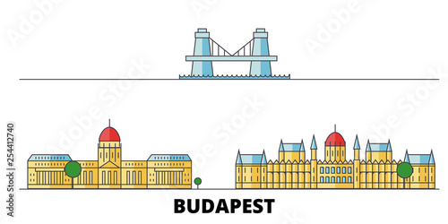 Photography Hungary, Budapest flat landmarks vector illustration