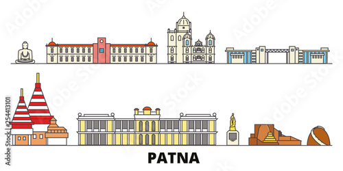 India, Patna flat landmarks vector illustration. India, Patna line city with famous travel sights, design skyline. 