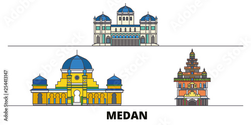 Vászonkép Indonesia, Medan flat landmarks vector illustration