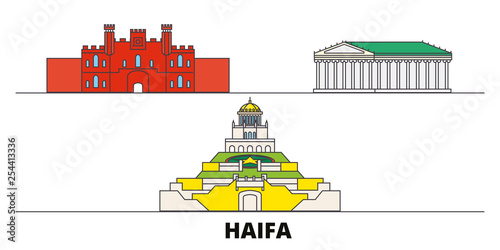 Israel, Haifa flat landmarks vector illustration. Israel, Haifa line city with famous travel sights, design skyline. 