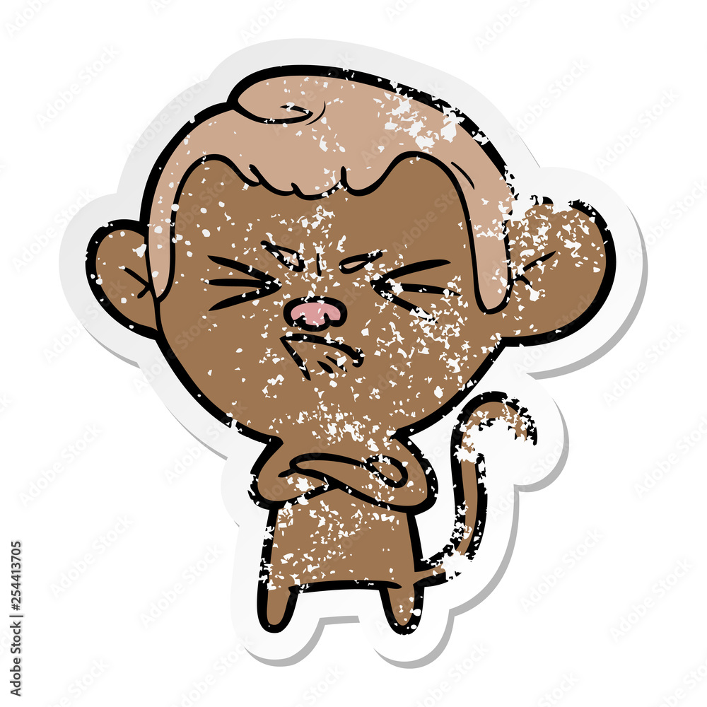 distressed sticker of a cartoon angry monkey distressed sticker of a cartoon angry monkey
