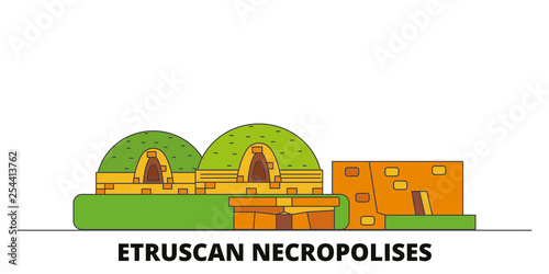 Italy, Cerveteri, Etruscan Necropolises flat landmarks vector illustration. Italy, Cerveteri, Etruscan Necropolises line city with famous travel sights, design skyline. 