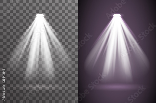 Abstract scene spotlight glow light bright electric illumination effect star light special flare set transparent background vector illustration