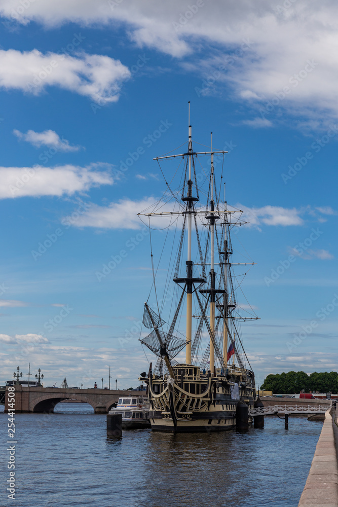 Frigate Grace moored on Petrovskaya Embankment. St. Petersburg. Russia. Frigate Grace moored on Petrovskaya Embankment. St. Petersburg. Russia.