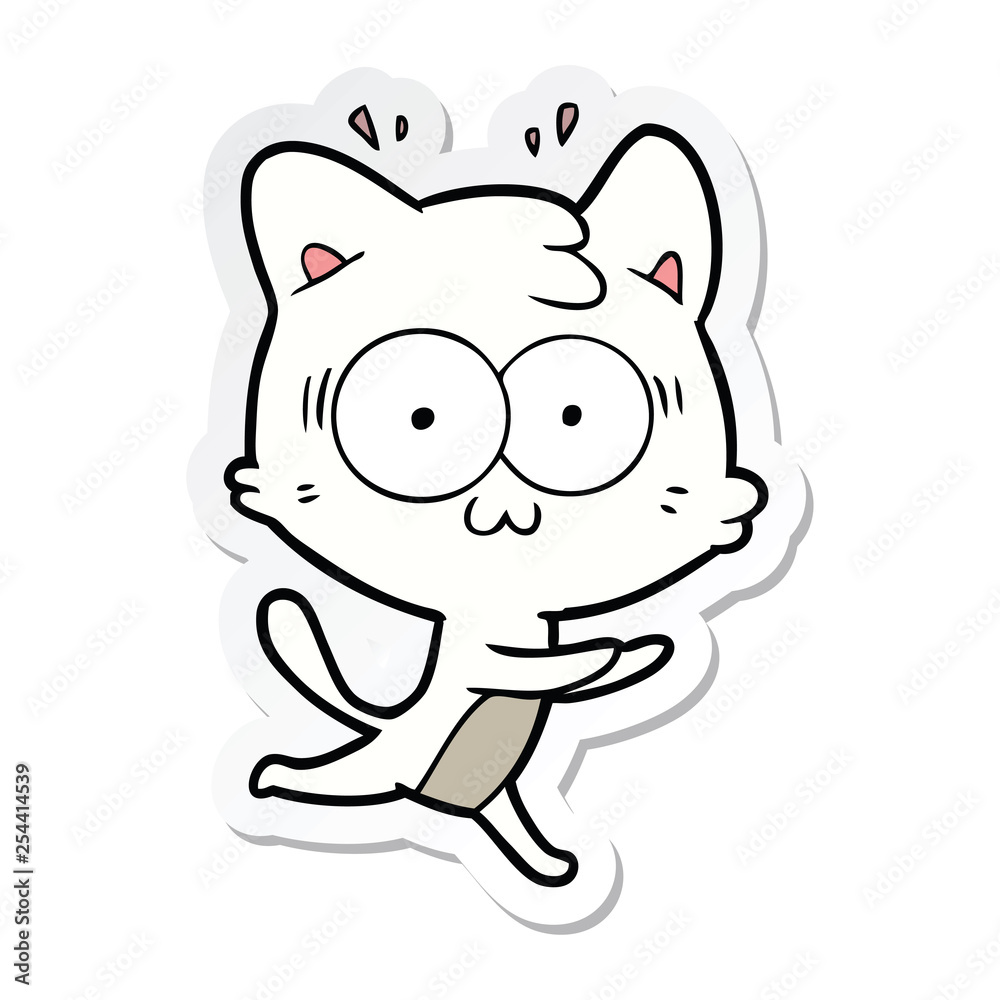 sticker of a cartoon surprised cat running sticker of a cartoon surprised cat running