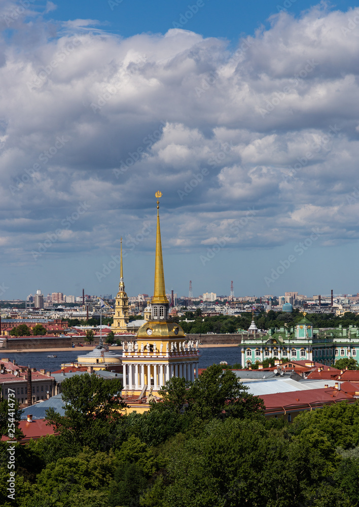 View of the Admiralty spire in the center of St. Petersburg. Russia.