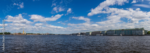 Fototapeta Naklejka Na Ścianę i Meble -  Panoramic view of the Neva River, Peter and Paul Fortress and the Winter Palace. St. Petersburg. Russia.