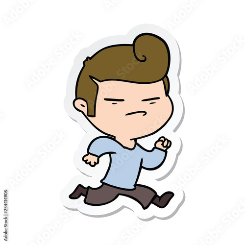 sticker of a cartoon cool guy with fashion hair cut