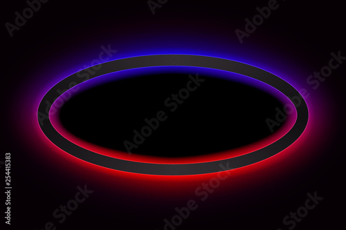 Dark oval frame with neon glow.