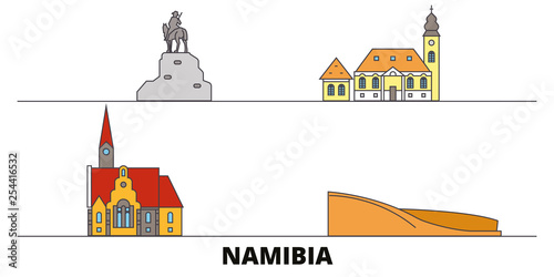 Namibia flat landmarks vector illustration. Namibia line city with famous travel sights, design skyline. 