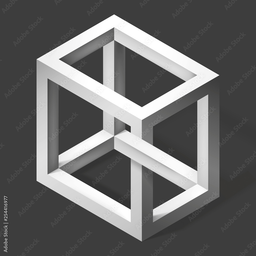 3D unreal cube shape. Illusion abstract forms. Nonexistent figure. Vector fantastic construction 3D unreal cube shape. Illusion abstract forms. Nonexistent figure. Vector fantastic construction