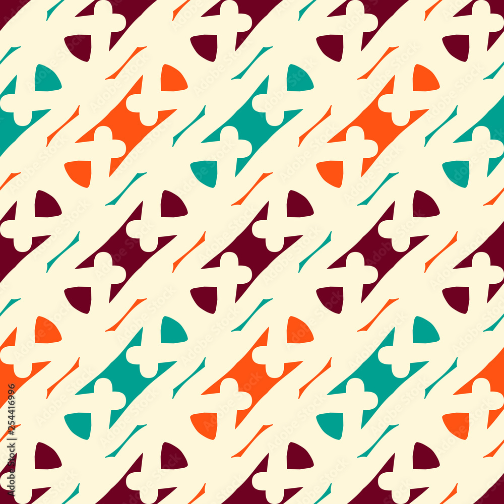Bright seamless geometric pattern with alternate colorful elements.