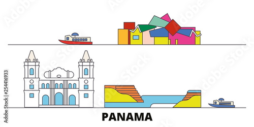 Panama flat landmarks vector illustration. Panama line city with famous travel sights, design skyline.  photo