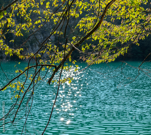 Amazing beautiful azure lake at Plitvice lakes national park. Croatia