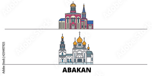 Russia, Abakan flat landmarks vector illustration. Russia, Abakan line city with famous travel sights, design skyline.  photo