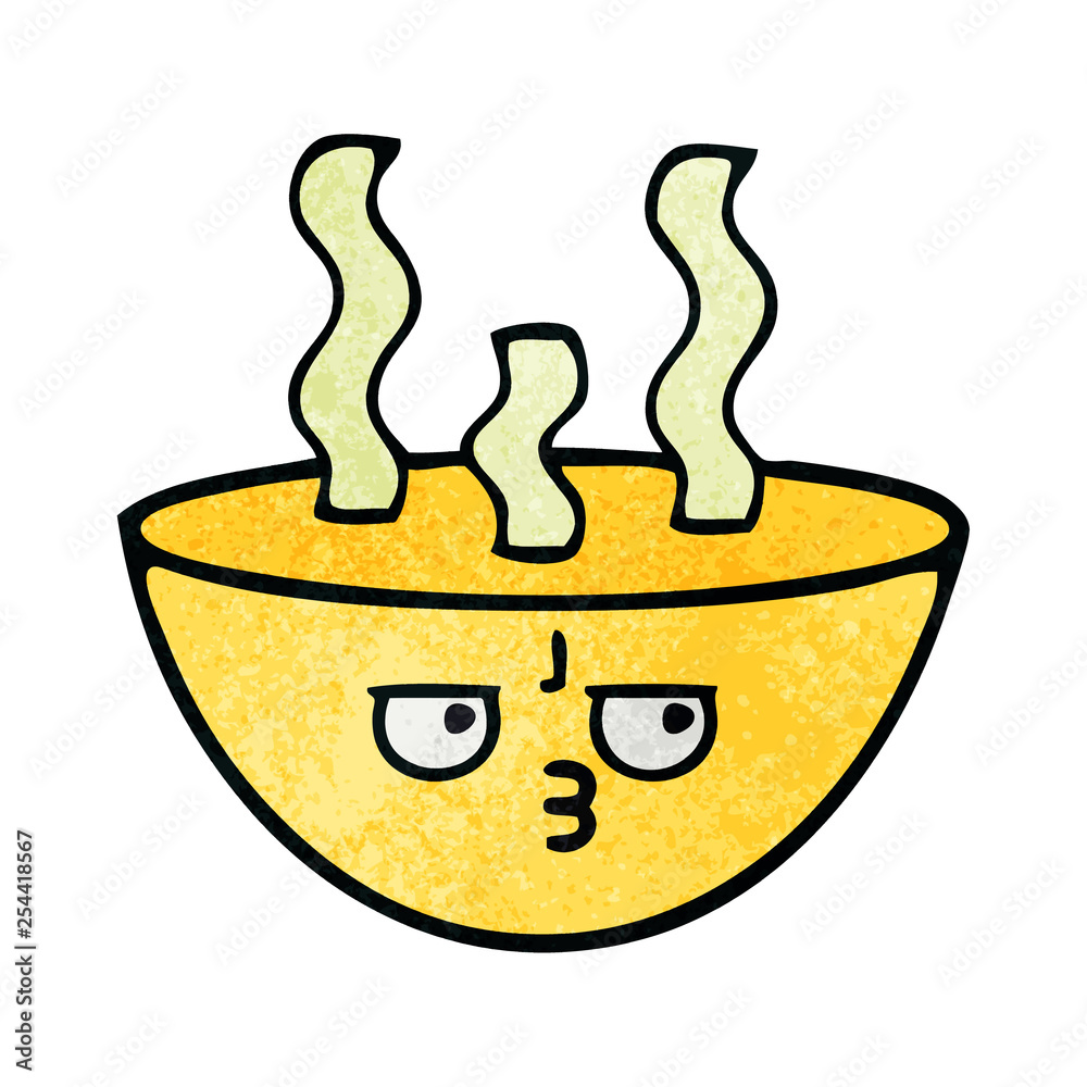 retro grunge texture cartoon bowl of hot soup