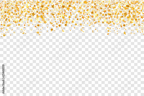 Gold stars on transparent background. Holiday backgdrop vector