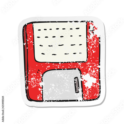 retro distressed sticker of a cartoon old computer disk