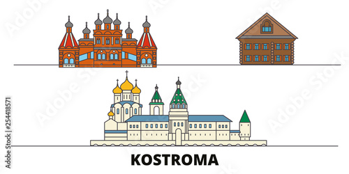 Russia, Kostroma flat landmarks vector illustration. Russia, Kostroma line city with famous travel sights, design skyline. 