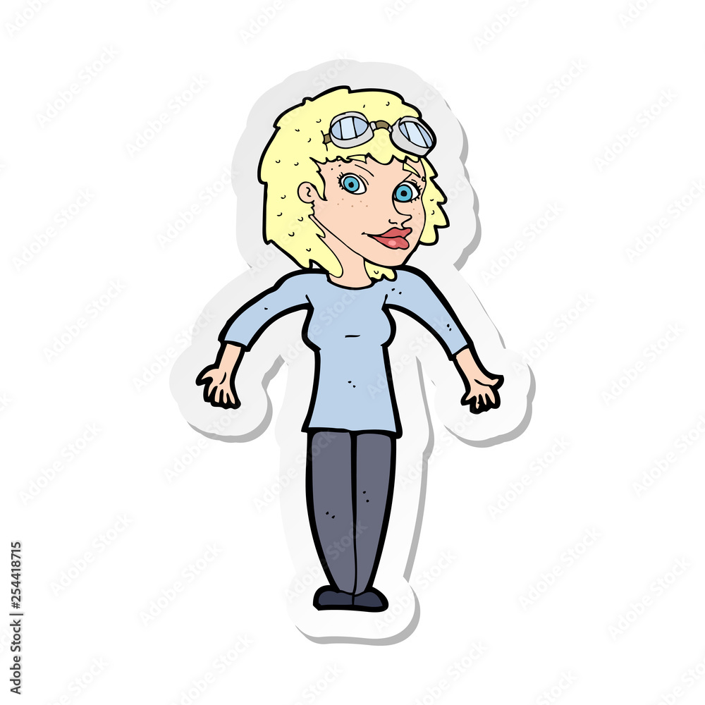 sticker of a cartoon woman wearing goggles sticker of a cartoon woman wearing goggles