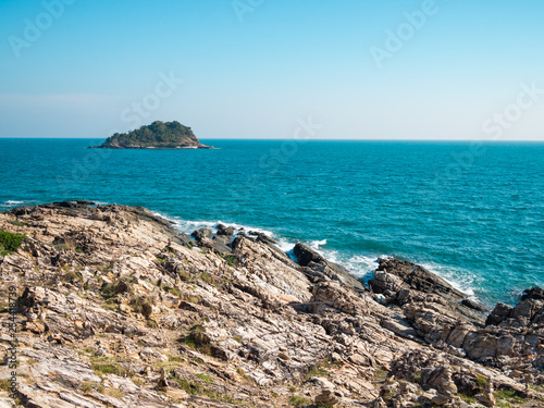 Beautiful coast with rocks and an island in thailand