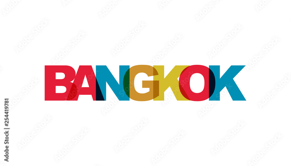 Bangkok, phrase overlap color no transparency. Concept of simple text for typography poster, sticker design, apparel print, greeting card or postcard. Graphic slogan isolated on white background. Bangkok, phrase overlap color no transparency. Concept of simple text for typography poster, sticker design, apparel print, greeting card or postcard. Graphic slogan isolated on white background.