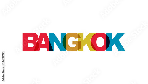 Bangkok, phrase overlap color no transparency. Concept of simple text for typography poster, sticker design, apparel print, greeting card or postcard. Graphic slogan isolated on white background.