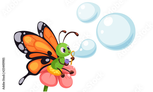 Beautiful butterfly blowing bubbles vector illustration