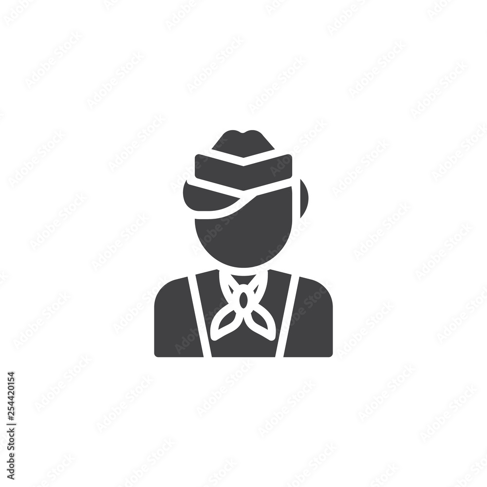 Air hostess woman vector icon. filled flat sign for mobile concept and web design. Stewardess glyph icon. Faceless people avatar symbol, logo illustration. Pixel perfect vector graphics