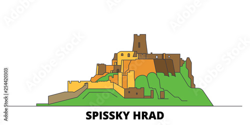 Slovakia, Spissky Hrad flat landmarks vector illustration. Slovakia, Spissky Hrad line city with famous travel sights, design skyline. 