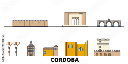 Spain, Cordoba flat landmarks vector illustration. Spain, Cordoba line city with famous travel sights, design skyline. 