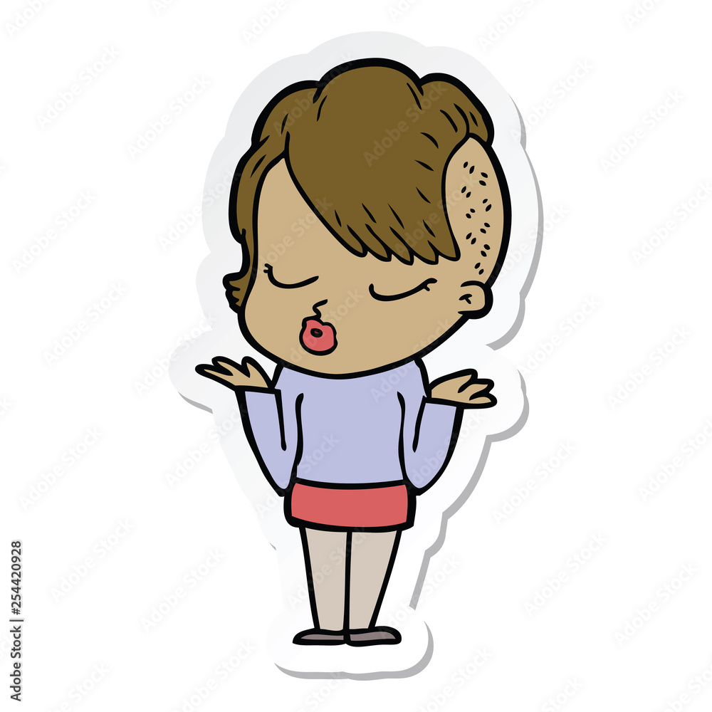 sticker of a cartoon pretty hipster girl sticker of a cartoon pretty hipster girl