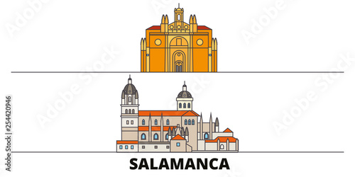 Spain, Salamanca flat landmarks vector illustration. Spain, Salamanca line city with famous travel sights, design skyline.  photo