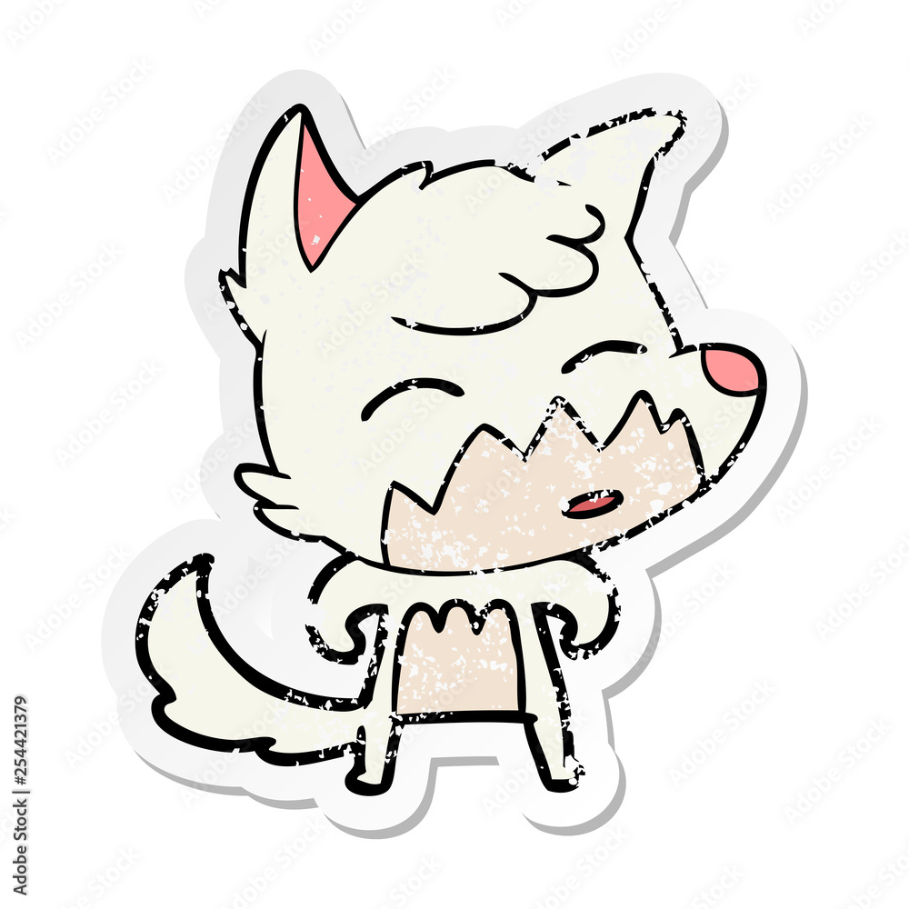 distressed sticker of a cartoon fox distressed sticker of a cartoon fox