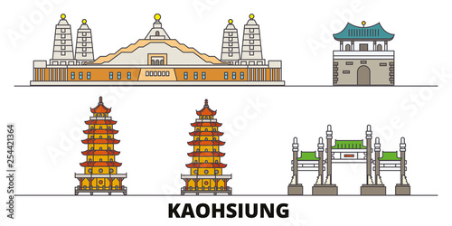 Obraz na płótnie Taiwan, Kaohsiung flat landmarks vector illustration. Taiwan, Kaohsiung line city with famous travel sights, design skyline. w salonie