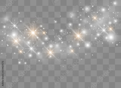 Sparks glitter special light effect. Vector sparkles on transparent background. Christmas abstract pattern. Sparkling magic dust particles.