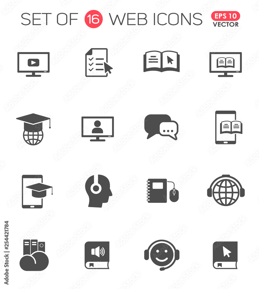 e-learning vector icons for web, mobile and user interface design