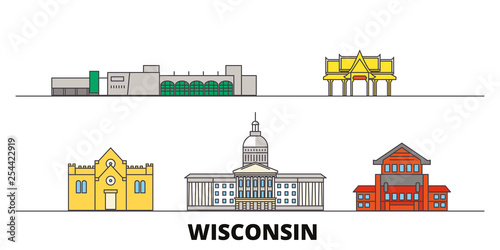 United States, Madison flat landmarks vector illustration. United States, Madison line city with famous travel sights, design skyline. 