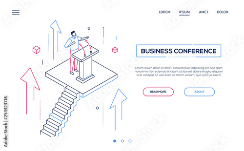 Business conference - line design style isometric web banner
