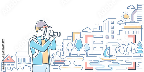 Casual photography - colorful line design style illustration