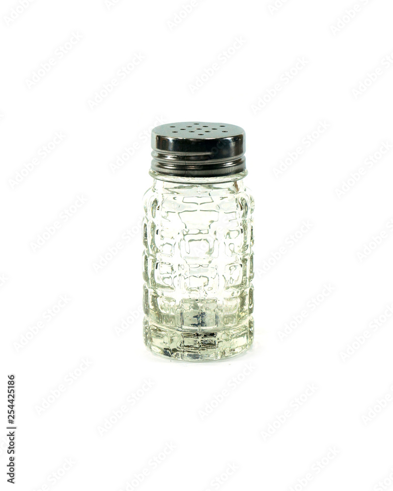 glass salt shaker pepper on white background glass salt shaker pepper on white background